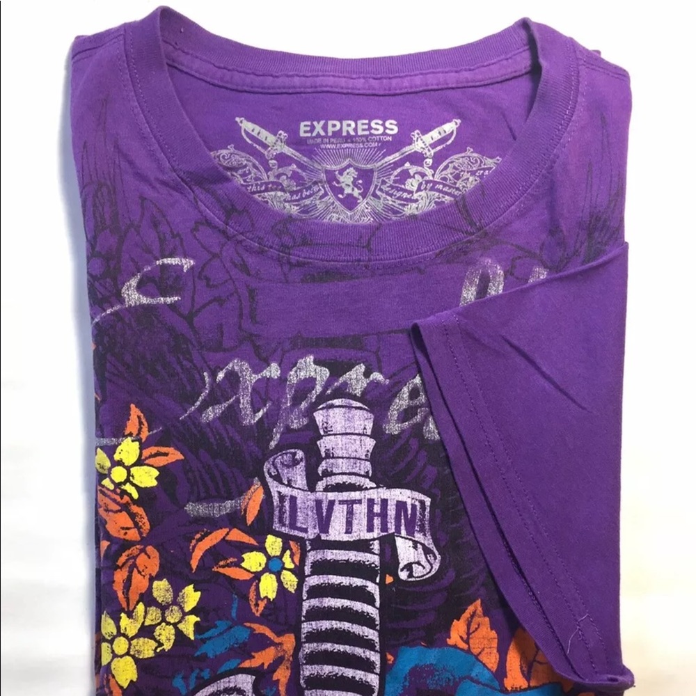 2/$20 Express Men’s Short Sleeve T- Shirt Purple Graphic Print M